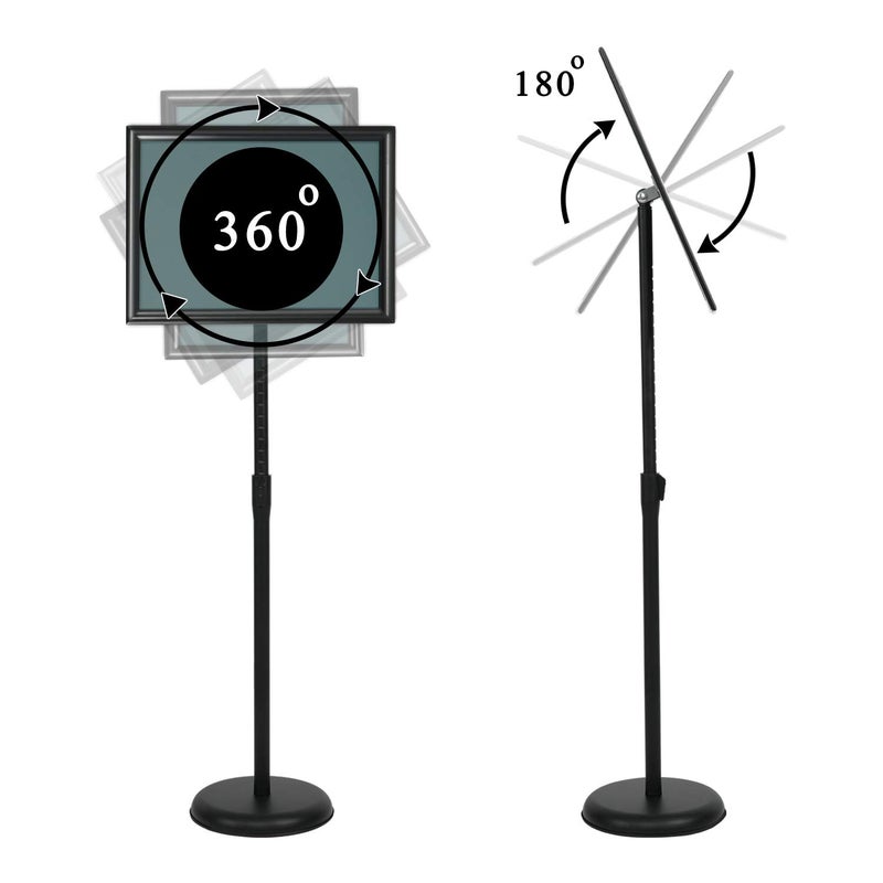 VAIIGO 11 x 17 Inch Adjustable Pedestal Sign Holder Poster Stand, Heavy Duty Floor Standing Sign Holder Stand Aluminum Snap Open Display Frame for Vertical and Horizontal View Sign Displayed(Black) - Image 2